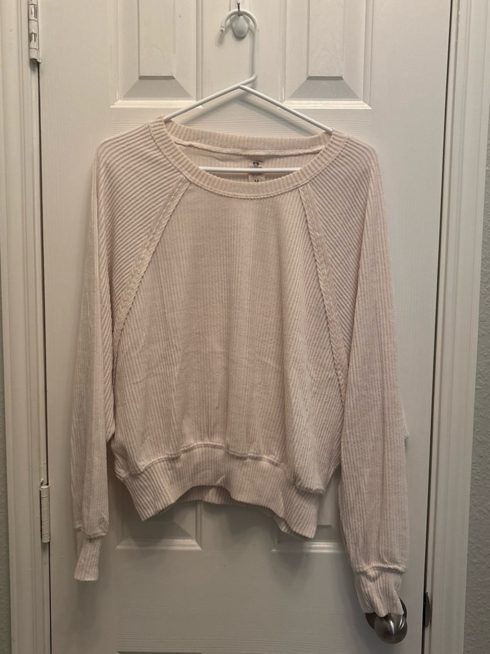 Women's mono b Cream Ribbed Knit Sweater - Cozy Long Sleeve Pullover